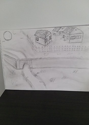 Gri Beyaz Kalem Eskiz Manzara Tablosu kara kalem çalışması - Görsel 10