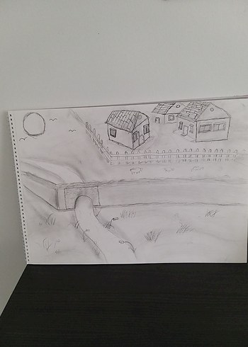 Gri Beyaz Kalem Eskiz Manzara Tablosu kara kalem çalışması - Görsel 5