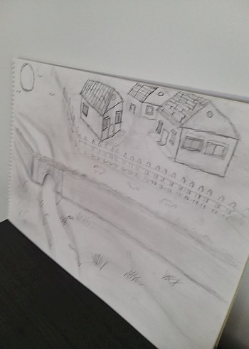 Gri Beyaz Kalem Eskiz Manzara Tablosu kara kalem çalışması - Görsel 7