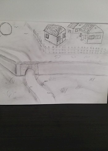 Gri Beyaz Kalem Eskiz Manzara Tablosu kara kalem çalışması - Görsel 9