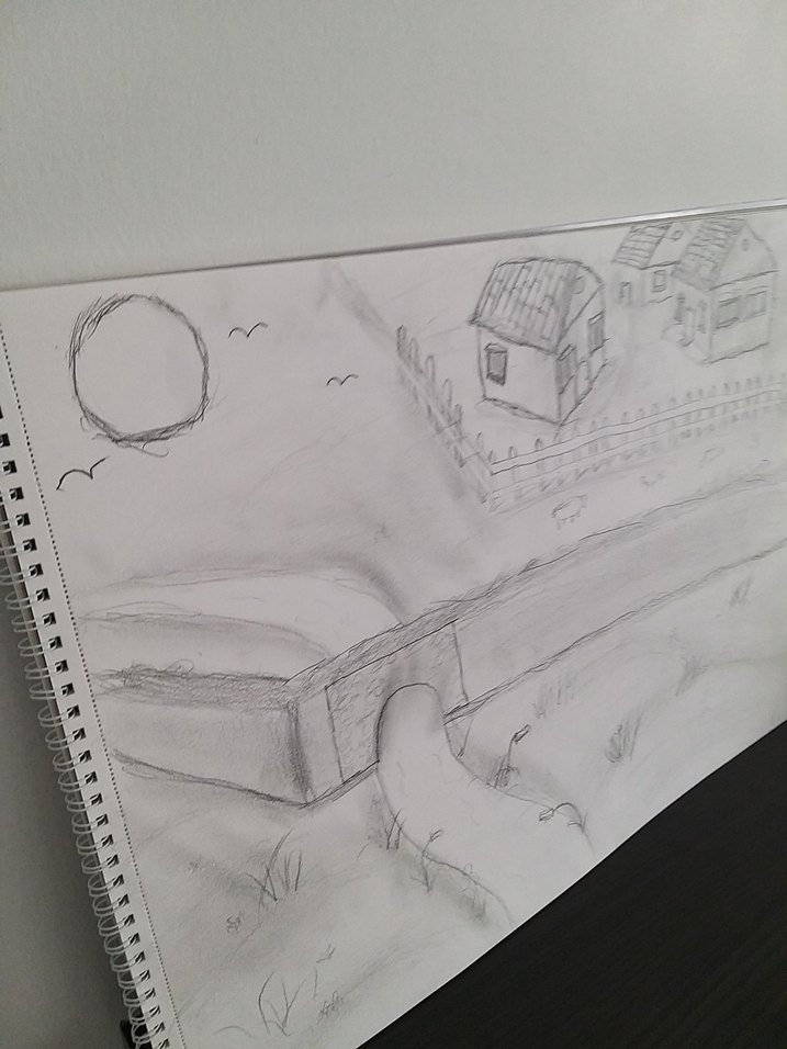 Gri Beyaz Kalem Eskiz Manzara Tablosu kara kalem çalışması - Görsel 3