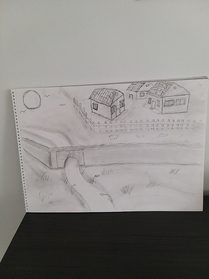 Gri Beyaz Kalem Eskiz Manzara Tablosu kara kalem çalışması - Görsel 5