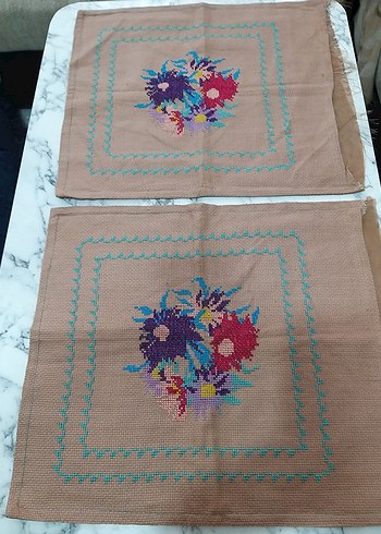 Renkli Çiçek Desenli El İşlemesi 2 adet kırlent kılıfı nostalji - Görsel 15