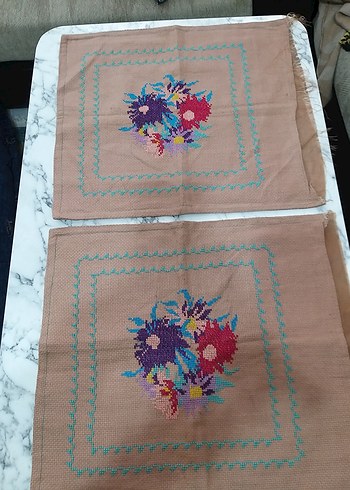 Renkli Çiçek Desenli El İşlemesi 2 adet kırlent kılıfı nostalji - Görsel 14