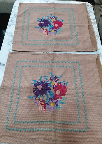 Renkli Çiçek Desenli El İşlemesi 2 adet kırlent kılıfı nostalji - Görsel 10