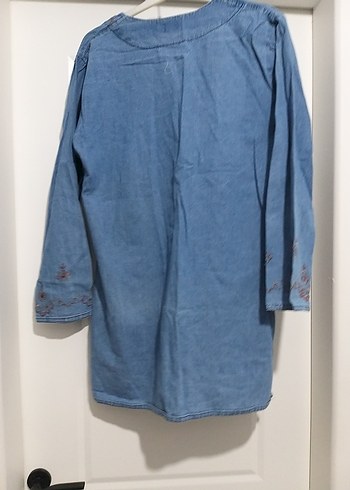 Nakışlı Mavi Uzun Kollu Denim Tunik m l beden - Görsel 9