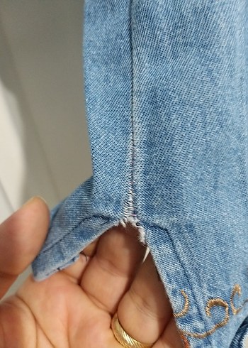 Nakışlı Mavi Uzun Kollu Denim Tunik m l beden - Görsel 4