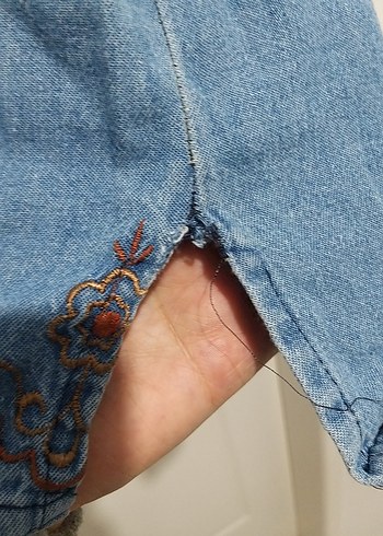 Nakışlı Mavi Uzun Kollu Denim Tunik m l beden - Görsel 3