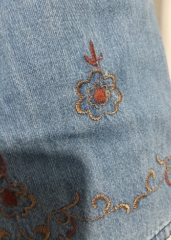 Nakışlı Mavi Uzun Kollu Denim Tunik m l beden - Görsel 7