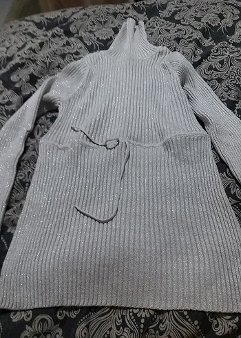 Gri Kadın Boğazlı simli merserise Triko Kazak baya esnek - Görsel 11