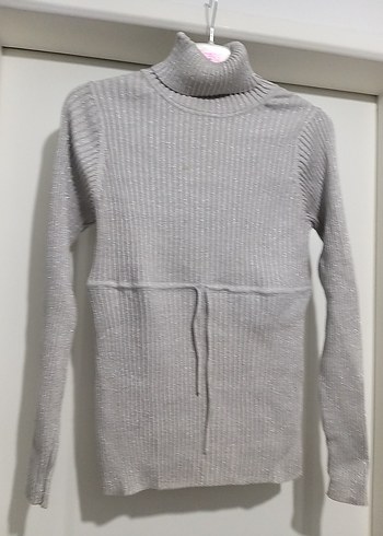 Gri Kadın Boğazlı simli merserise Triko Kazak baya esnek - Görsel 2