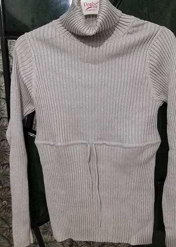 Gri Kadın Boğazlı simli merserise Triko Kazak baya esnek - Görsel 9