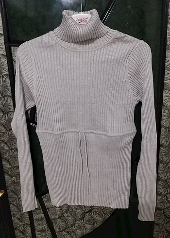 Gri Kadın Boğazlı simli merserise Triko Kazak baya esnek - Görsel 4