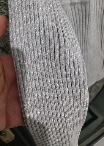 Gri Kadın Boğazlı simli merserise Triko Kazak baya esnek - Görsel 8