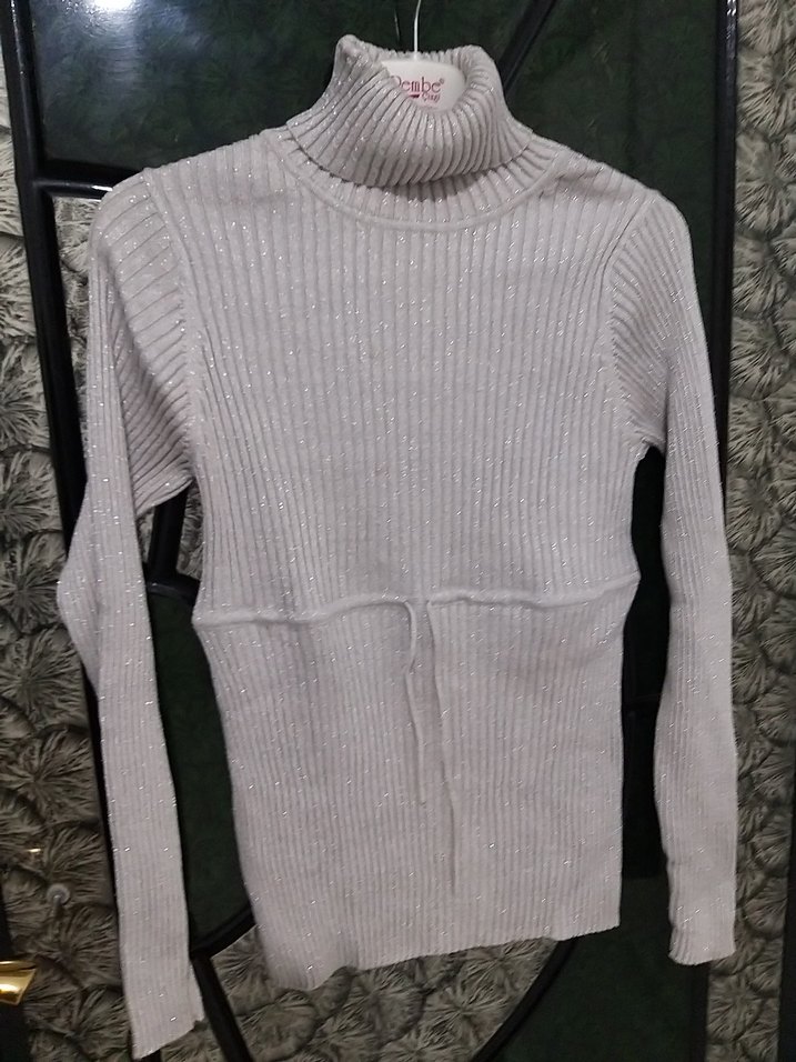 Gri Kadın Boğazlı simli merserise Triko Kazak baya esnek - Görsel 5