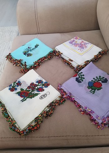 4 adet el boyama vintage iğne oyalı yazmalar tin tin oyalı - Görsel 5