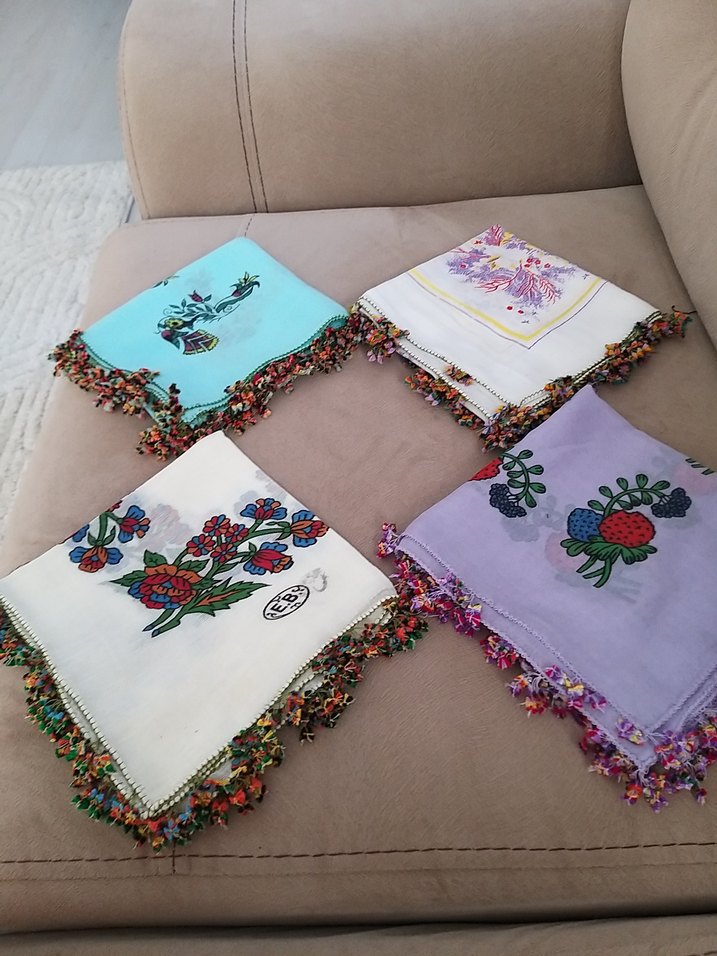 4 adet el boyama vintage iğne oyalı yazmalar tin tin oyalı - Görsel 5