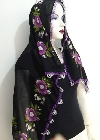 Mor Çiçekli Gotik Kadın Şal pamuk mekik oyalı yazma sıfır