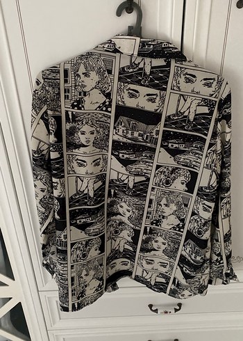 Gri Baskılı Uzun Kollu Kadın Gömlek - Görsel 4