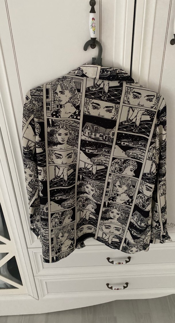 Gri Baskılı Uzun Kollu Kadın Gömlek - Görsel 4