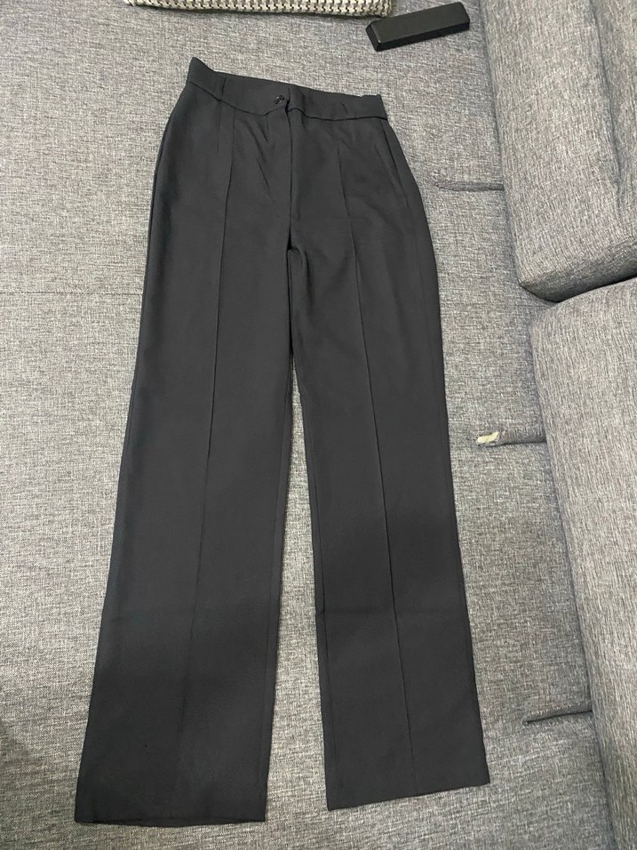 Siyah Kadın Kumaş Pantolon, Normal Kesim, Yırtmaçlı - Görsel 2