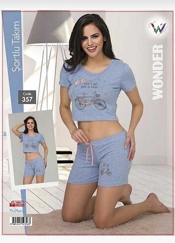  Pamuklu ,şortlu crop pijama takımı s/m