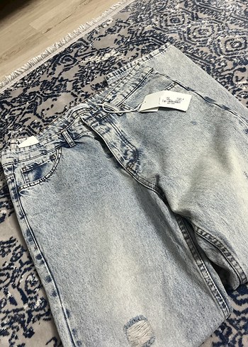 Gri Batik Desenli Salaş Midi Kot Pantolon - Görsel 4