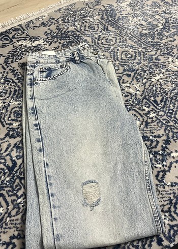 Gri Batik Desenli Salaş Midi Kot Pantolon - Görsel 2