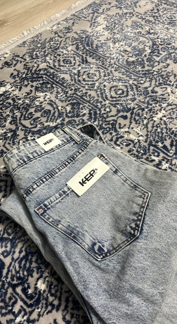 Gri Batik Desenli Salaş Midi Kot Pantolon - Görsel 3