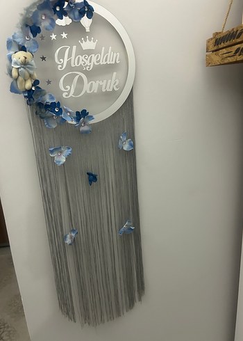 Mavi Çiçekli Hoşgeldin Kapı Süsü - Görsel 5