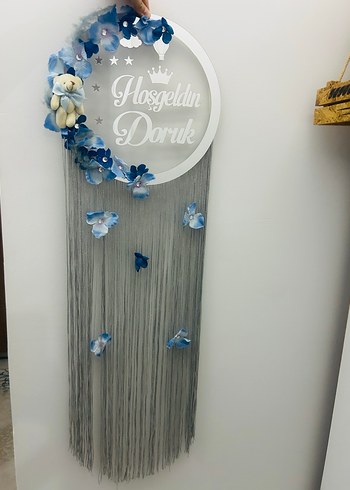 Mavi Çiçekli Hoşgeldin Kapı Süsü - Görsel 3