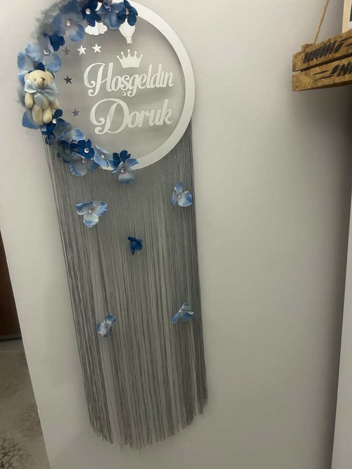 Mavi Çiçekli Hoşgeldin Kapı Süsü - Görsel 5