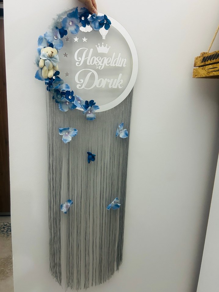 Mavi Çiçekli Hoşgeldin Kapı Süsü - Görsel 2