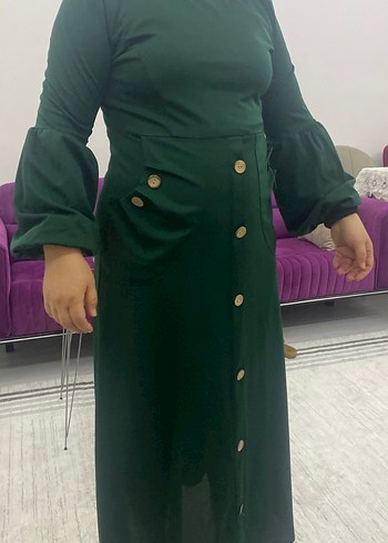 Diğer Düğmeli Yeşil Uzun Elbise