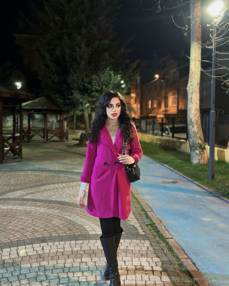 Pembe Midi Street Style Kadın Kaban - Görsel 4