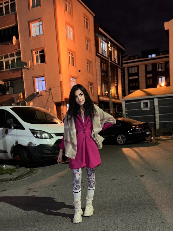 Pembe Midi Street Style Kadın Kaban - Görsel 2