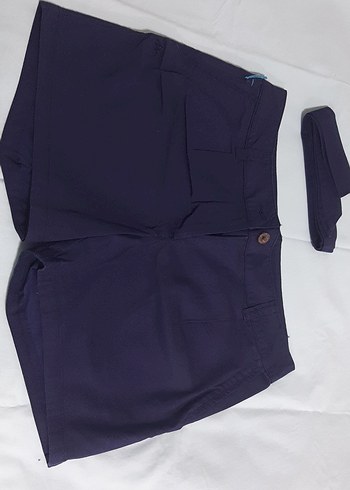 Lacivert Kemerli Mini Şort