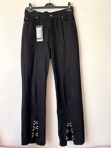38 Beden siyah Renk Yüksek bel wide leg jean