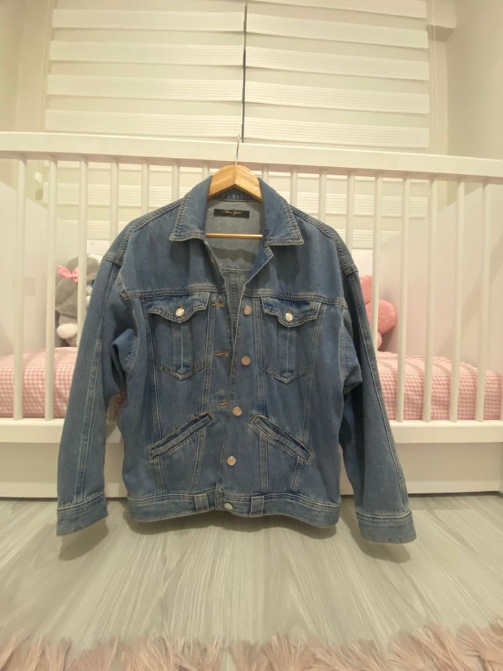 Düğmeli Mavi Kadın Denim Ceket - Görsel 4