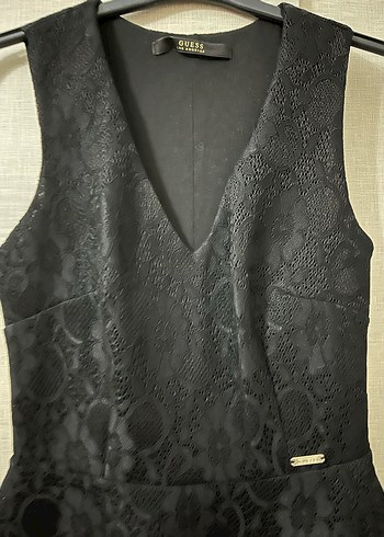 Siyah Dantelli V Yakalı Midi Elbise - Görsel 2