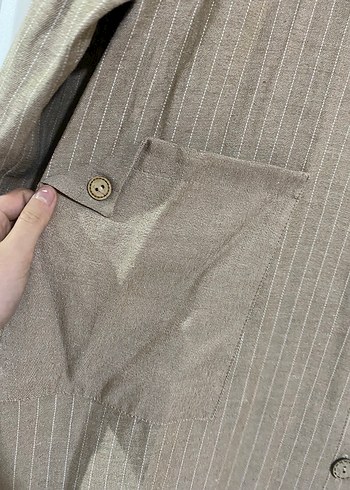 Kadın Bej Keten Uzun Düğmeli Trençkot - Görsel 6