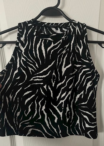 Zebra Desenli Siyah Crop Top