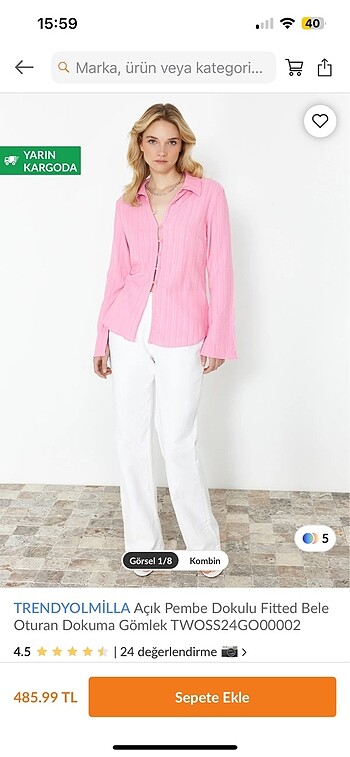 Açık Pembe Dokulu Fitted Bele Oturan Gömlek