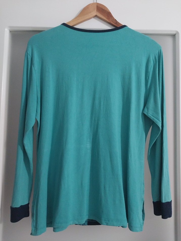 Uzun Kollu Turkuaz Nakışlı Kadın Bluz - Görsel 2