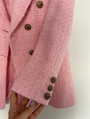 s Beden pembe ve mavi tüvit blazer ceket