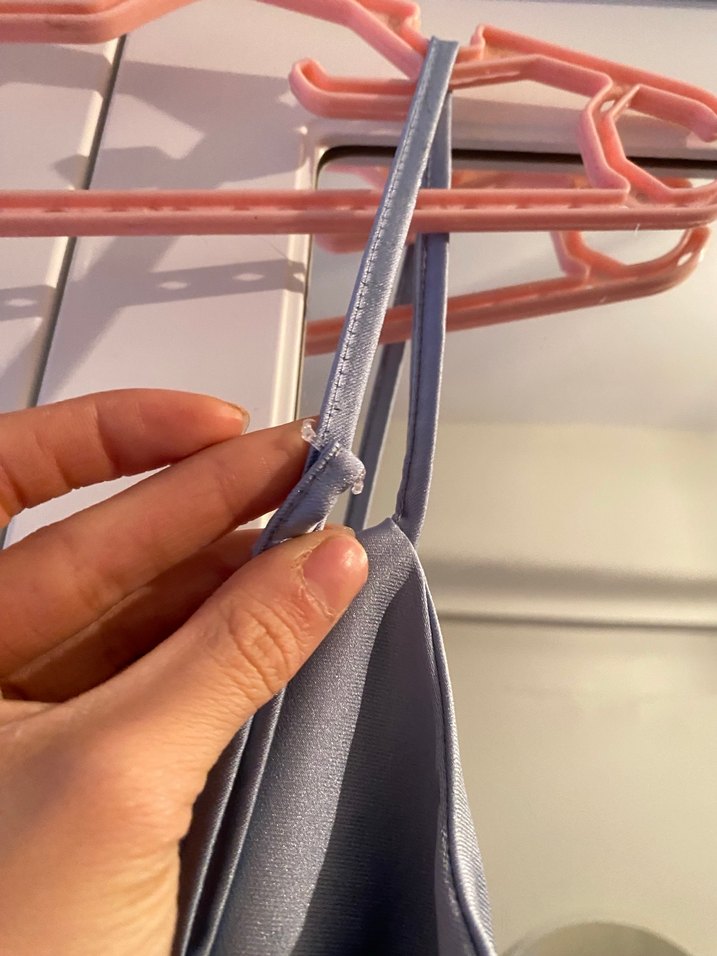 mavi saten elbise - Görsel 5