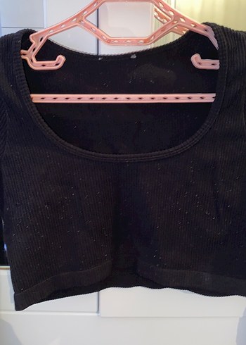 Siyah Kadın Uzun Kollu Crop Bluz - Görsel 2