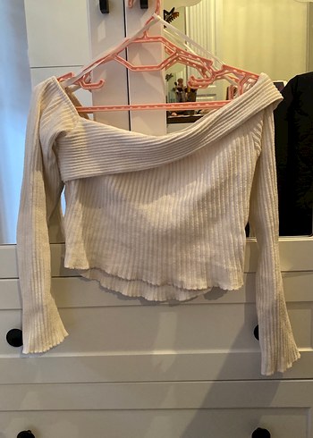 Kadın Beyaz Triko Kayık Yaka Kazak - Görsel 2