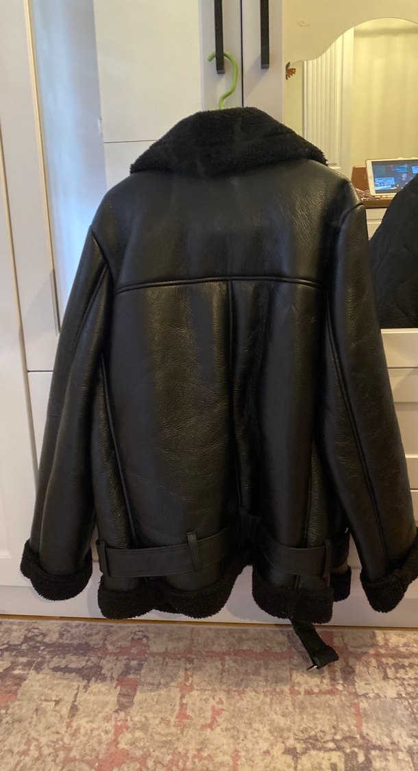 Siyah Deri Kadın Biker Mont - Görsel 3