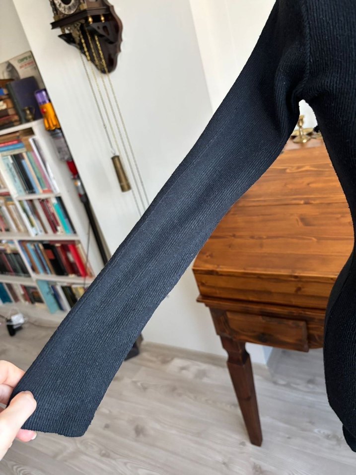 Siyah, Yüksek Yakalı, Kore stil Elbise - Görsel 4